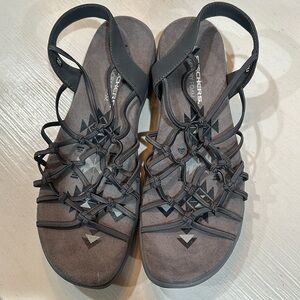 Skechers Reggae Memory Foam Sandals Strappy Womens Size 10 Grey NEW